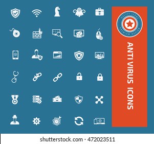 Anti virus and computer icon set. vector