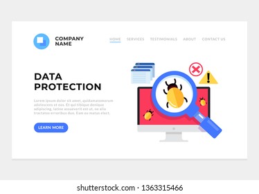 Anti virus personal data web banner landing page. Vector flat cartoon design graphic isolated illustration