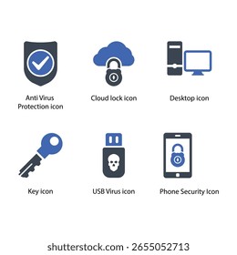 Proteção Antivírus, Bloqueio de Nuvem, Desktop, Chave, Vírus USB, Segurança do Telefone, ícone