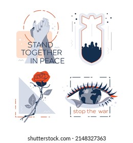 Concepto de movimiento antibélico. La paz y la no violencia como idea del orden mundial. Haz la paz y di no a la guerra. El peligro militar y la crisis social. Ilustración vectorial plana