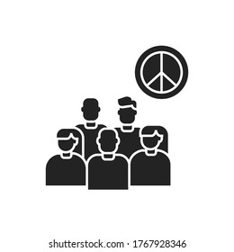 Anti war movement glyph black icon. Peaceful protest. Social protest. Pictogram for web page, mobile app, promo.