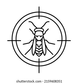 Anti wasp sign. Insect protection icon. Wasp-repellent spray, creme, pictogram. Insectifuge round symbol. Editable vector illustration in black color isolated on a a white background. 