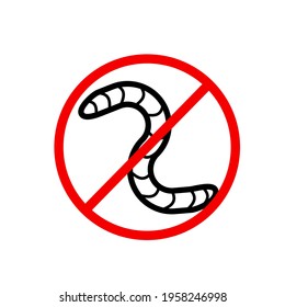 Anti worm line vector icon. Editable stroke. Red prohibiting sign with insect. Minimal design
