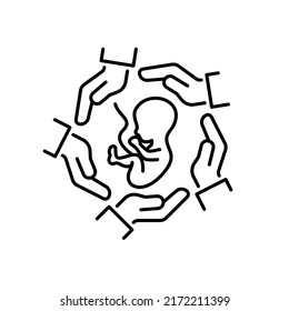 Anti-abortion And Pro Life Icon. People's Hands Cupping Protectively Around Foetus Symbol.