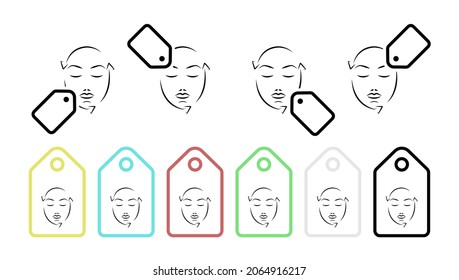 Anti-ageing, care, beauty, face, woman hand drawn vector icon in tag set illustration for ui and ux, website or mobile application