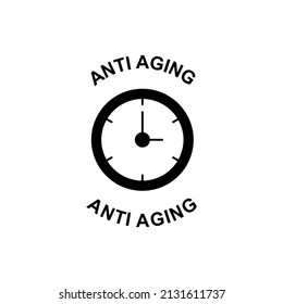 Anti-aging label icon  in black flat glyph, filled style isolated on white background