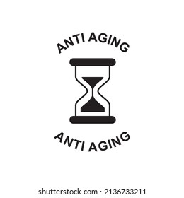 Anti-aging label icon in black flat glyph, filled style isolated on white background