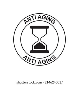 Anti-aging label icon in black flat glyph, filled style isolated on white background