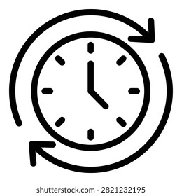 Antiaging reverse time clock cycle line icon for skincare youth restoration beauty and wellness product graphic