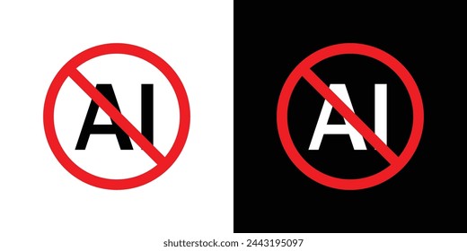 Anti-AI Usage and Prohibition Icons. No Artificial Intelligence and Technology Ban Symbols.