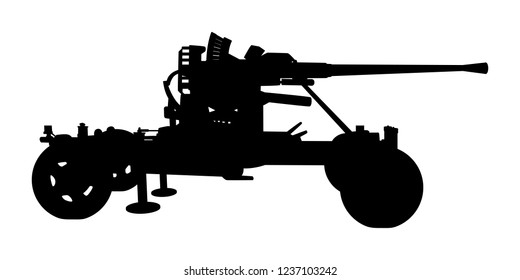 Anti-aircraft gun silhouette vector on white