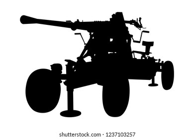 Anti-aircraft gun silhouette vector on white