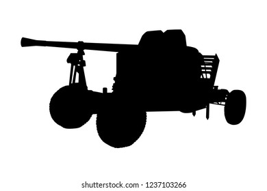 Anti-aircraft gun silhouette vector on white