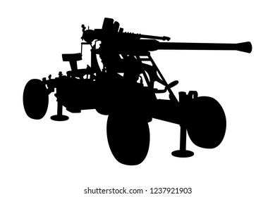 Anti-aircraft gun silhouette vector on white