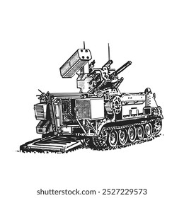 Boceto de vehículo de arma antiaérea dibujado a mano. Equipo militar