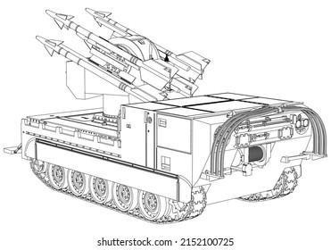 Anti-aircraft missile system. Rockets and shells. Special military equipment. Air Attack. Vector Military machine. Military vehicle logotype.