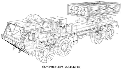 Anti-aircraft missile system. Rockets and shells. Special military equipment. Air Attack. Military machine. Vector created of 3d.