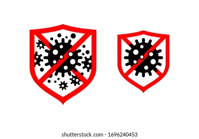 Signo de agente antibacteriano - icono de protección antivirus con bacterias peligrosas tachadas - emblema vectorial aislado