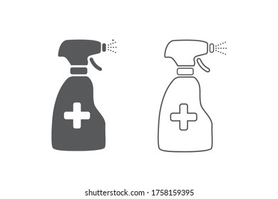 Anti-Bacterial Alcohol Agent, Sanitizer,  Bottle Spray Flat Style Vector Line Icon Set