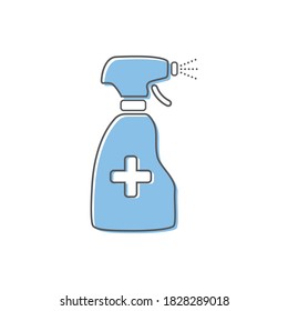 Anti-Bacterial Alcohol Agent, Sanitizer,  Bottle Spray Flat Style Vector Line Icon 