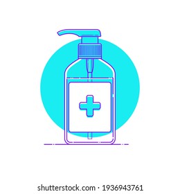 Antibacterial alcohol hand gel dispenser line icon. Vector template bottle of medical surgical sanitizer for hand hygiene, infographic of preventing infection, pandemic, epidemic of coronavirus.