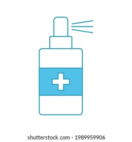 Antibacterial antiseptic for hand washing. Sticker. Spray. Information label, disinfectant. Medical alcohol sprays liquid. Prevention of the spread of bacteria and infection. Vector image.