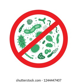 Antibacterial and antiviral defence icon. Stop bacteria and viruses prohibition sign. Antiseptic.