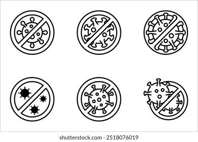 Antibacterial and antiviral defence set icon. Stop bacteria and viruses prohibition sign, vector illustration on white background