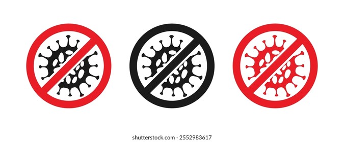 Antibacterial and antiviral defence. Stop virus, bacteria, germs and microbe icon, sticker, stamp, logo, symbol. Antibacterial and antiviral defence, protection infection. 