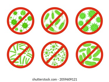 Antibacterial antiviral icon germ. Virus bacteria vector stop symbol. Anti covid sign kill germ icon