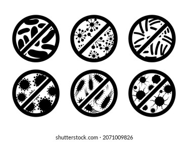 Antibacterial antiviral icon germ. Virus bacteria vector stop symbol. Anti covid sign kill germ icon