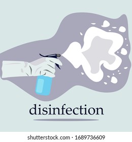  Concepto antibacteriano. El spray antiséptico en el matadero mata a las bacterias. Detergente y desinfectante. Ilustración del vector