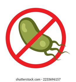 Antibacterial defence icon. Stop bacteria and viruses prohibition sign. Antiseptic. Bacteria in the red crossed-out circle. Vector illustration