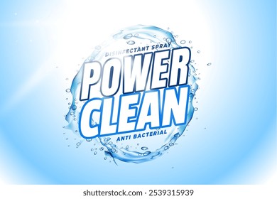 antibacterial detergent powder promo label for power clean wash vector