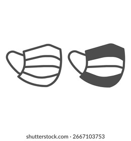 Mascarilla antibacteriana con línea de correa e icono sólido, concepto de ropa de trabajo de seguridad. Gráficos de Vector. Máscara desechable, signo de protección sobre fondo blanco, icono de estilo de contorno para móvil o Diseño web