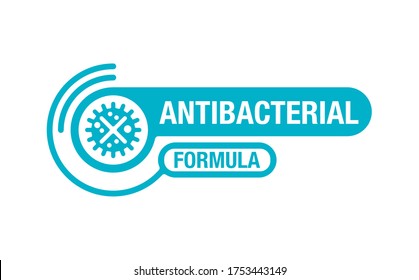 Antibacterial formula horizontal stamp - crossed out bacterial virus emblem - vector isolated sign for antibiotics antiseptic cosmetics and medical products