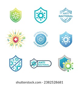 Antibacterial formula shield vector isolated sign for antiseptic cosmetics and medical pharmaceutical products