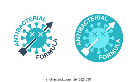 Antibacterial formula stamp - dead bacterial virus pierced by arrow  - vector isolated sign for antibiotics antiseptic cosmetics and medical products