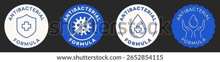 Antibacterial Formula Stamp. Set of Antibacterial Formula Signs. Vector Design Badges