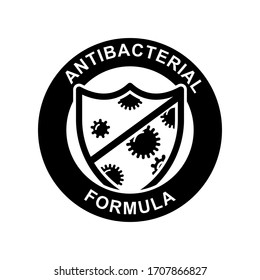 Antibacterial formula stamp. Shield with crossed bacteries inside. Stock vector illustration