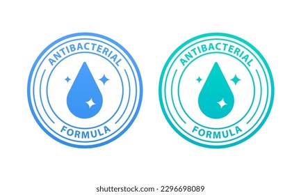 Antibacterial formula vector icon. Antibacterial soap or antiseptic gel label, toilet gel cleaning agent. Sealing of packaging for hand soap and chemical products. Vector illustration