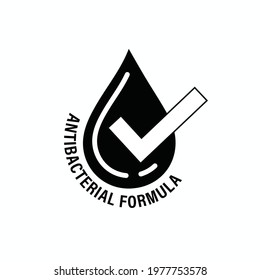 antibacterial formula vector icon with water drop and tick mark. package design elements