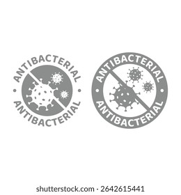 Rótulo do gel antibacteriano ou dos toalhetes. Desinfetante, spray antisséptico e adesivo de ícone de vetor de solução.