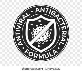 Antibacterial hand gel icon, anti bacterial formula shield and virus vector logo. Antiseptic hand wash, antibacterial alcohol sanitizer, Covid coronavirus clean hygiene medical protection shield label