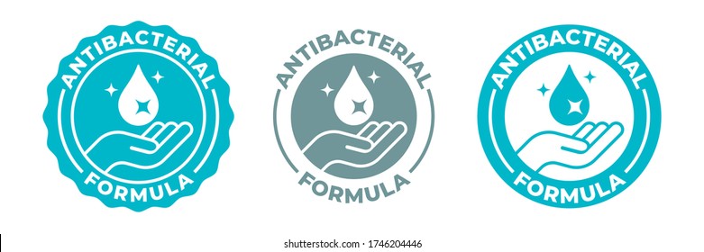 Antibacterial hand gel icon, vector shield logo, anti bacterial antiseptic hand wash. Covid coronavirus clean hygiene label, medical antibacterial alcohol sanitizer protection, antiviral shield