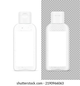 Antibacterial hand sanitizer bottle mockup. Realistic vector illustration isolated on white background. Front and back view. Ready for use on any backgrounds. EPS10.