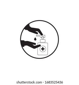 Antibacterial hand sanitizer, disinfection  icon in flat design isolated