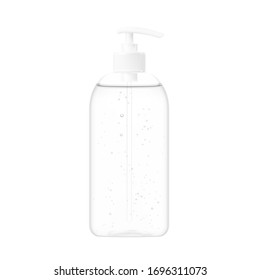 Antibacterial hand sanitizer with dispenser. Realistic vector illustration isolated on white background. Ready for use in your design. EPS10.