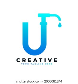 Antibacterial Hand Sanitizer Logo. Initial Letter U with Hand Sanitizer Logo.