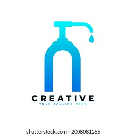 Antibacterial Hand Sanitizer Logo. Initial Letter N with Hand Sanitizer Logo.